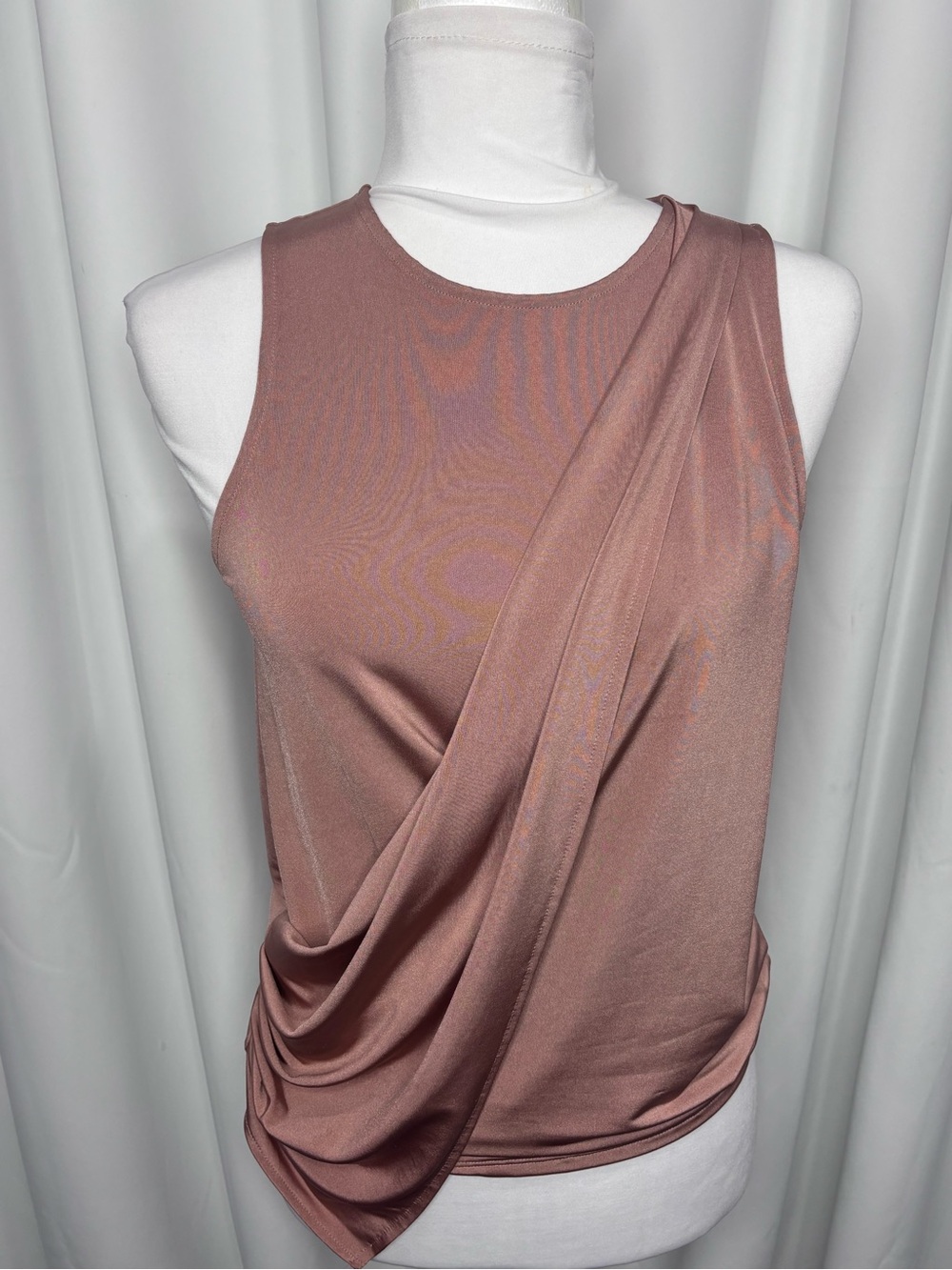 Express Satin Cowl Neck Tank in Rose Taupe